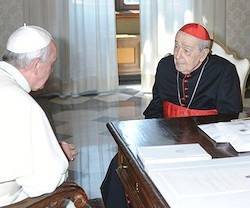 El cardenal Casaroli, en una audiencia con Francisco. Tenía 95 años.