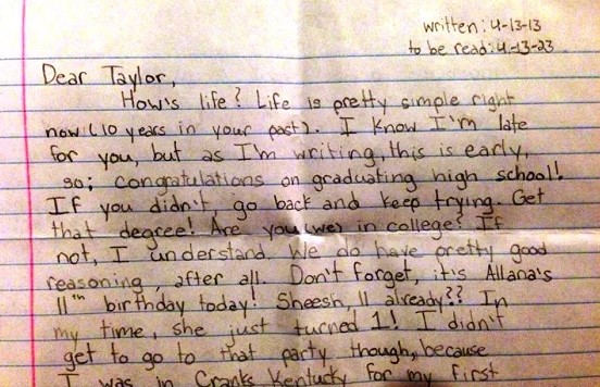 La carta de Taylor, escrita con cuidada letra.