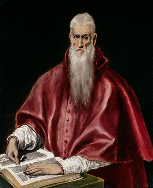 'San Jerónimo' (1610) de El Greco, representado con ropaje cardenalicio por su cercanía al Papa como consejero. Metropolitan Museum of Art de Nueva York.