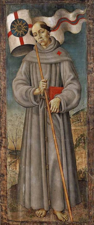 San Juan de Capistrano, en un retablo de 1485 que se conserva en el museo nacional de L'Aquila.