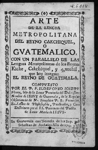 Gramática española de maya cakchiquel de 1753