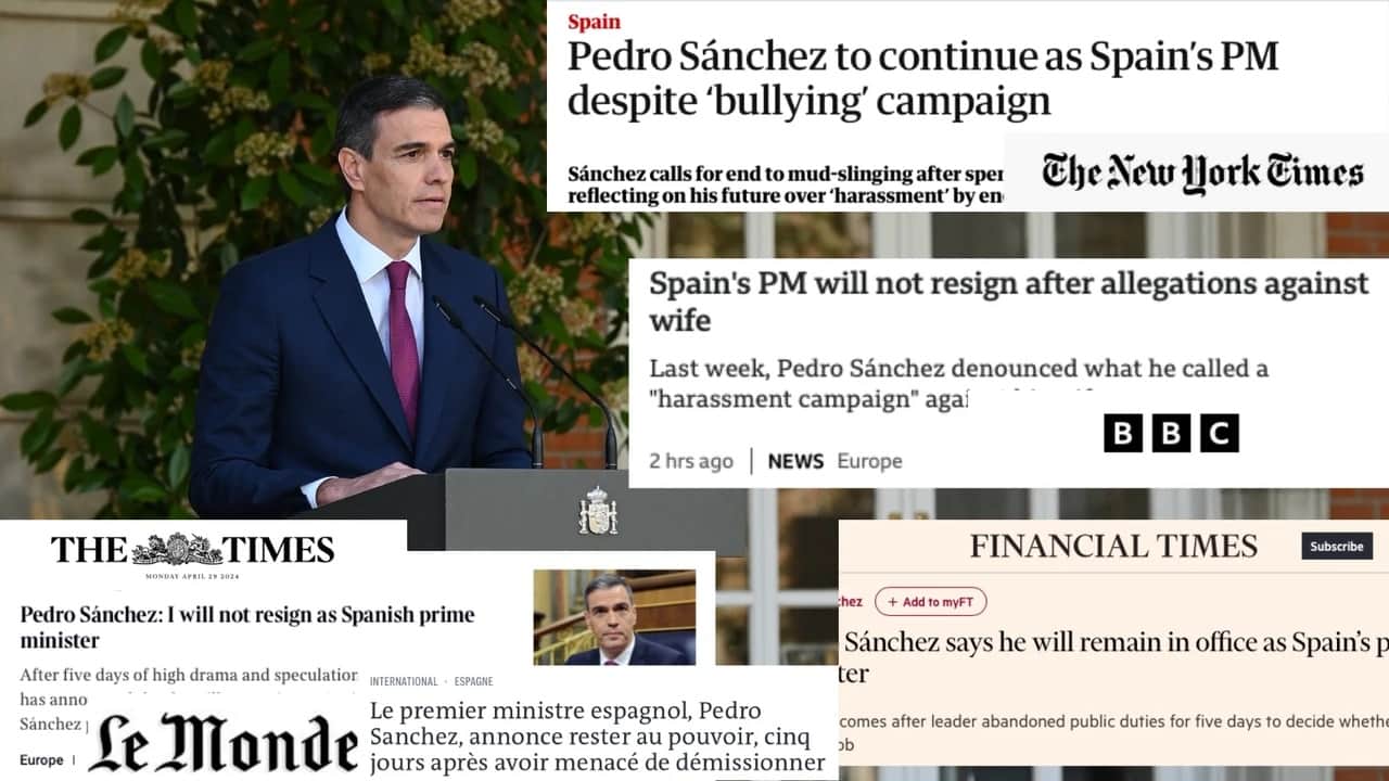 El anuncio de Pedro Sánchez en cabeceras de prensa extranjera, montaje en La Razón
