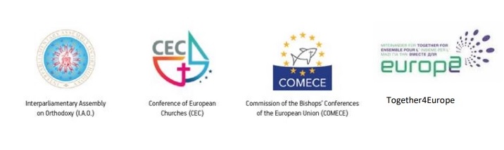 Logotipos de COMECE, Juntos por Europa, la CEC y el grupo de parlamentarios ortodoxos