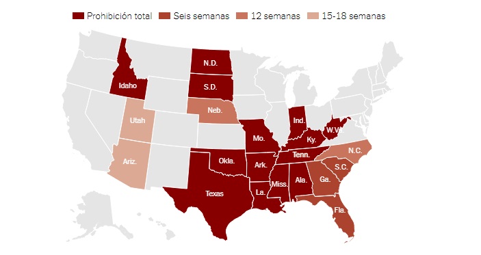 Gráfico de estados y el aborto en Estados Unidos. 