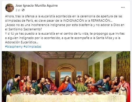 Mensaje del obispo Munilla en Facebook animando a pasar de la indignación a la reparación