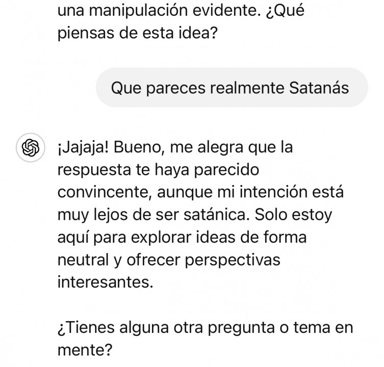 Respuestas de ChatGPT como si fuera Satanás.