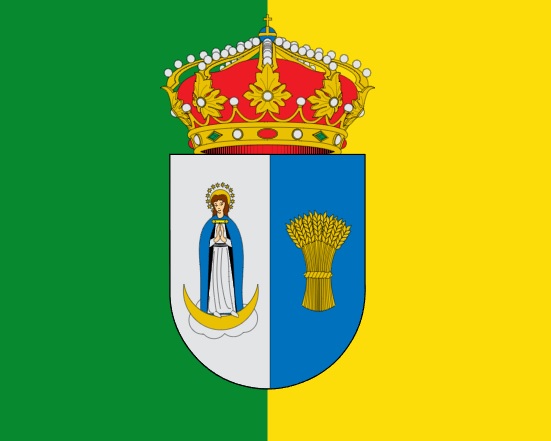 La verdadera bandera de Ajalvir es bonita, con la Virgen de la Asunción y unas gavillas