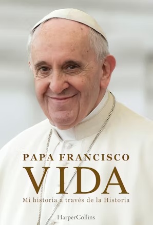 Portada de Vida, de 2024, el Papa en colaboración con Marchese habla de eventos de su vida ligados a la Historia