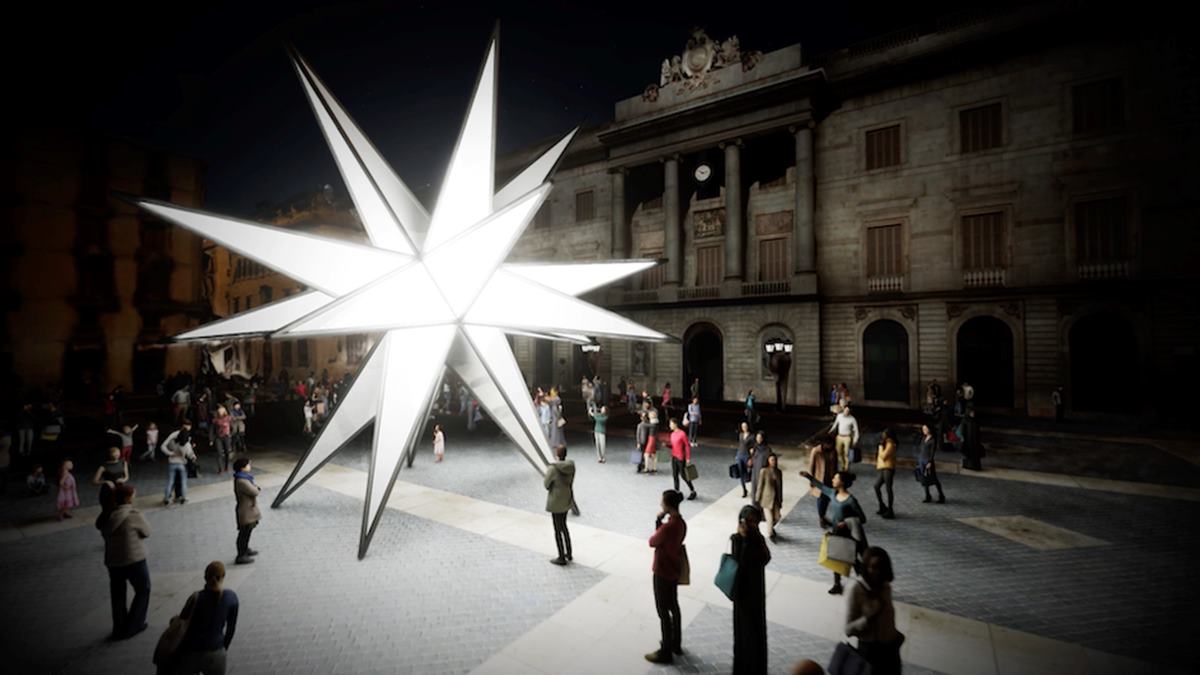 Origen, la estrella que sustituye al belén en la Plaza de Sant Jaume, en una representación digital. Se inaugurará el 29 de noviembre.