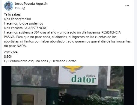 En Facebook el doctor Jesús Poveda habla del significado de su arresto ante el abortorio Dator cada 28 de diciembre