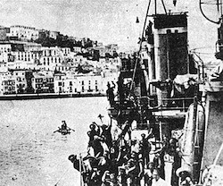 Llegada a Ibiza del destructor Almirante Antequera, bajo control del Frente Popular, en agosto de 1936, para tomar la isla.