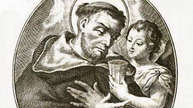 El Beato Moner recibe del ángel un vaso de agua con el que aliviar sus mortificaciones.