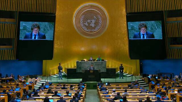 El presidente argentino Javier Milei se dirige a la asamblea general de las Naciones Unidas el pasado 24 de septiembre.