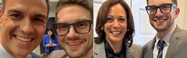 Alexander Soros, con Pedro Sánchez y Kamala Harris.