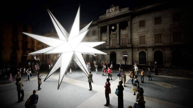 Simulación digital de 'Origen' en la plaza de Sant Jaume, donde se inaugurará el 29 de noviembre.