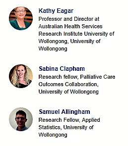 Kathy Eagar, Sabina Clapham y Samuel Allingham, especialistas en análisis estadístico del sistema nacional de salud de Australia.